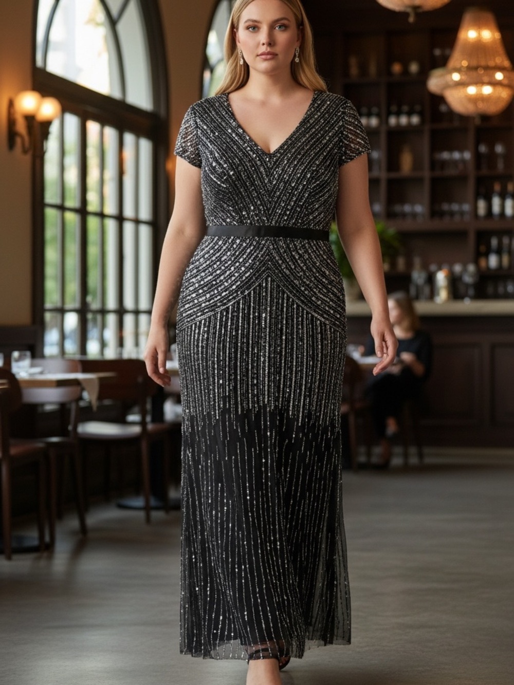 Adrianna Papell 18W Gunmetal Beaded Sequin Evening Gown NWT MSRP $360